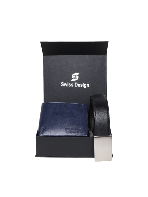 

Swiss Design Blue & Black Textured Leather Accessory Gift Set