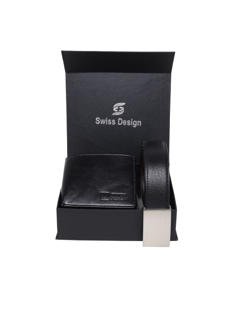 

Swiss Design Unisex Black Solid Leather Accessory Gift Set