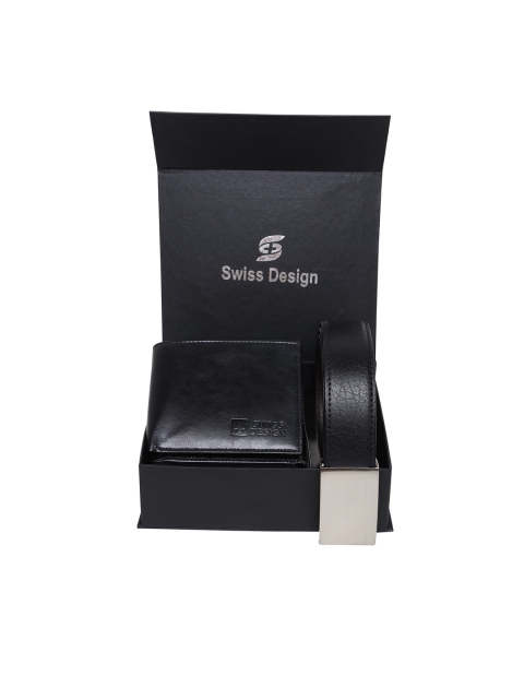 

Swiss Design Unisex BlackTextured Leather Accessory Gift Set, Black
