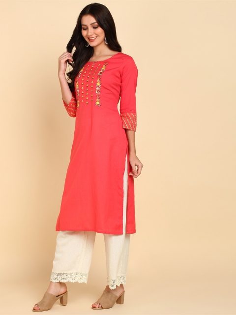 

Bani Women Pink Yoke Design Thread Work Liva Kurta