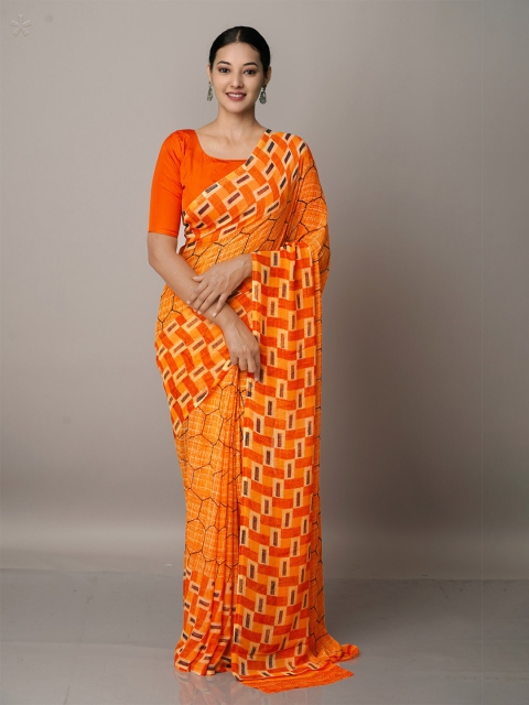 

Unnati Silks Geometric print Orange & Black Saree