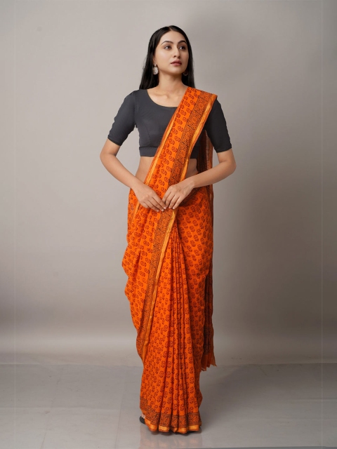 

Unnati Silks Rust & Maroon Chanderi Bagh Printed Cotton Saree