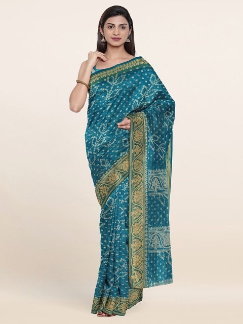 

Pothys Blue & White Bandhani Zari Saree