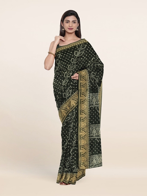 

Pothys Green & Gold-Toned Bandhani Zari Saree