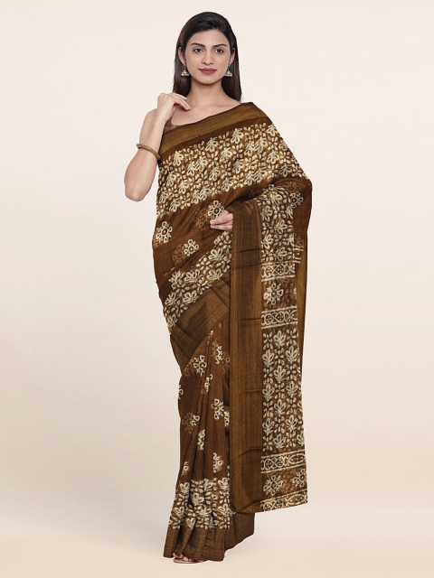 

Pothys Khaki & Cream-Coloured Floral Zari Saree