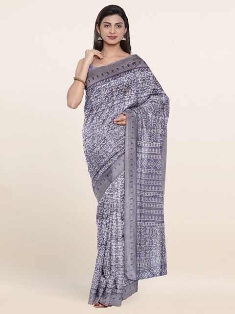 

Pothys Blue & Grey Printed Cotton Blend Saree
