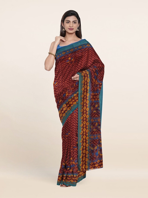 

Pothys Violet & Blue Floral Printed Cotton Blend Saree