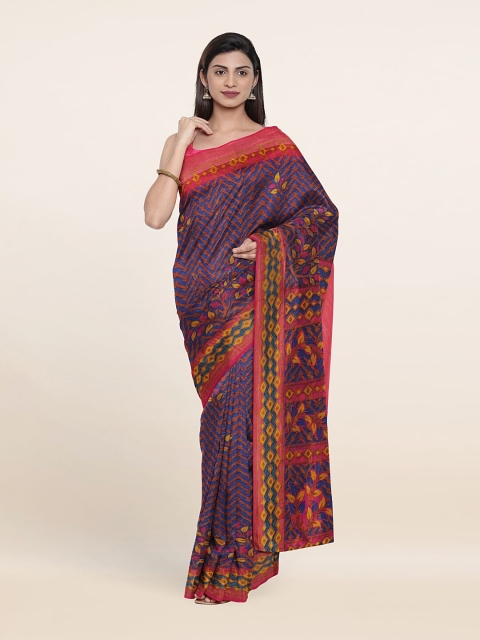 

Pothys Blue & Pink Floral Saree