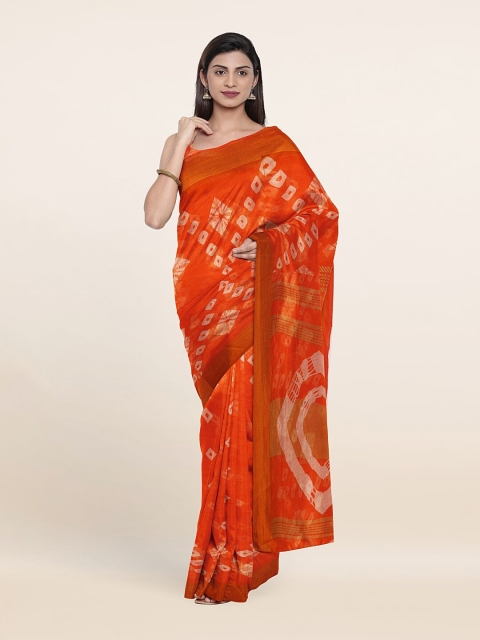 

Pothys Orange & White Bandhani Zari Saree