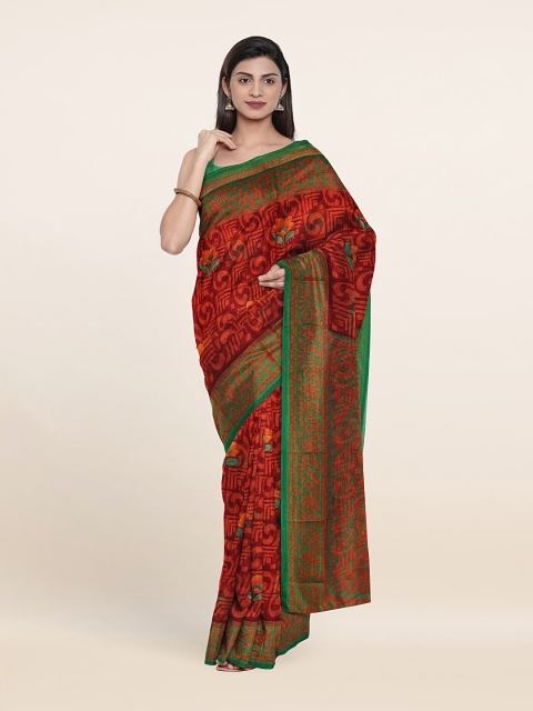 

Pothys Maroon & Green Geometric Printed Saree