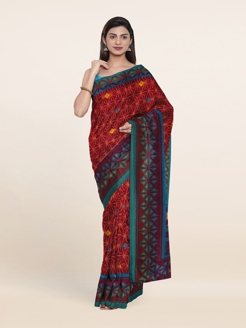 

Pothys Blue & Red Geometric Printed Saree