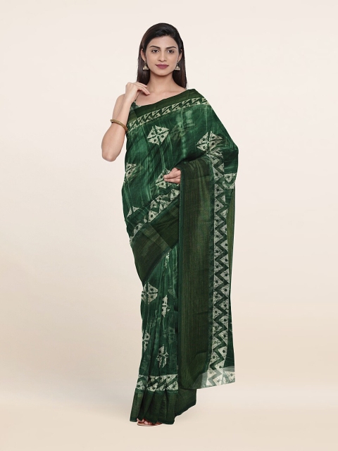 

Pothys Green & White Batik Printed Zari Saree