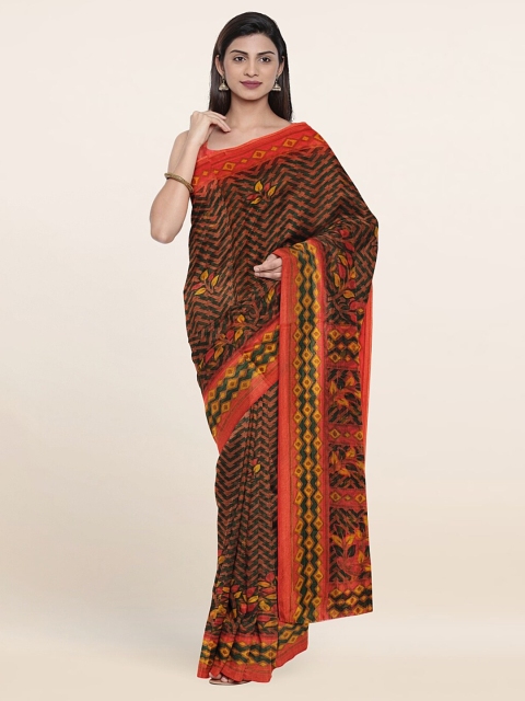 

Pothys Green & Orange Geometric Printed Saree