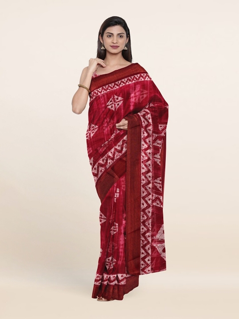 

Pothys Maroon & White Batik Printed Saree