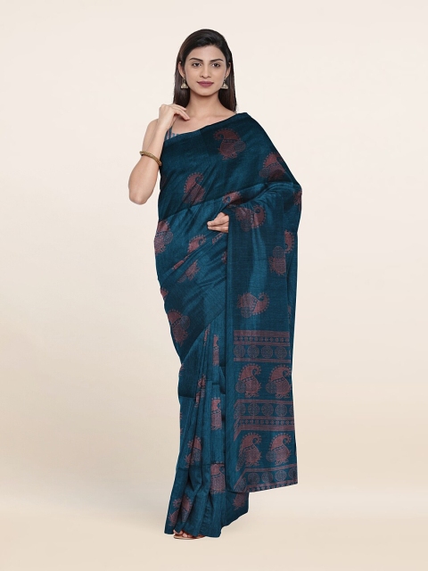 

Pothys Blue & Copper-Toned Ethnic Motifs Zari Saree