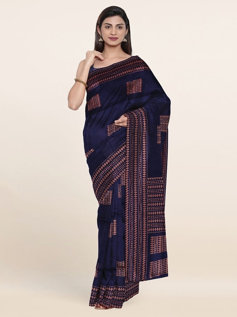 

Pothys Blue & Copper-Toned Printed Saree