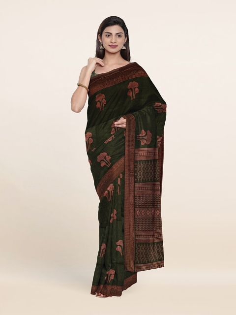 

Pothys Green & Copper-Toned Floral Cotton Blend Saree