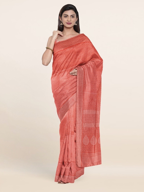 

Pothys Orange Ethnic Motifs Printed Cotton Blend Saree, Peach
