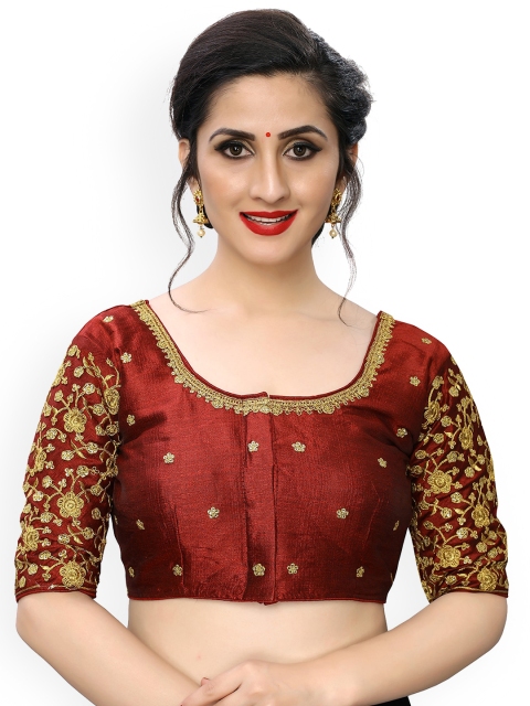 

Fab Viva Women Maroon Embroidered Silk Saree Blouse