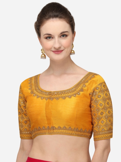 

Fab Viva Yellow Embroidered Saree Blouse