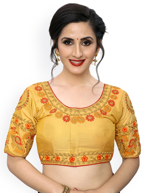 

Fab Viva Women Beige Embroidered Phantom Silk Saree Blouse