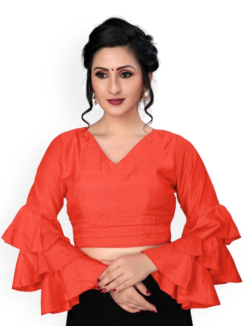 

Fab Viva Women Red Solid Silk Saree Blouse