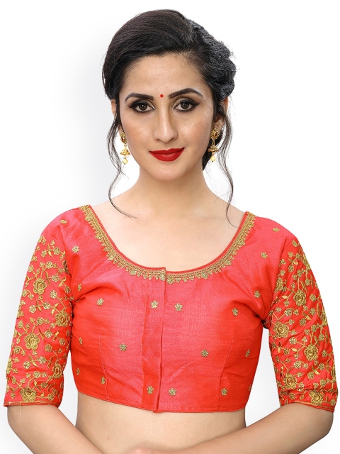 

Fab Viva Peach Embroidered Readymade Silk Saree Blouse