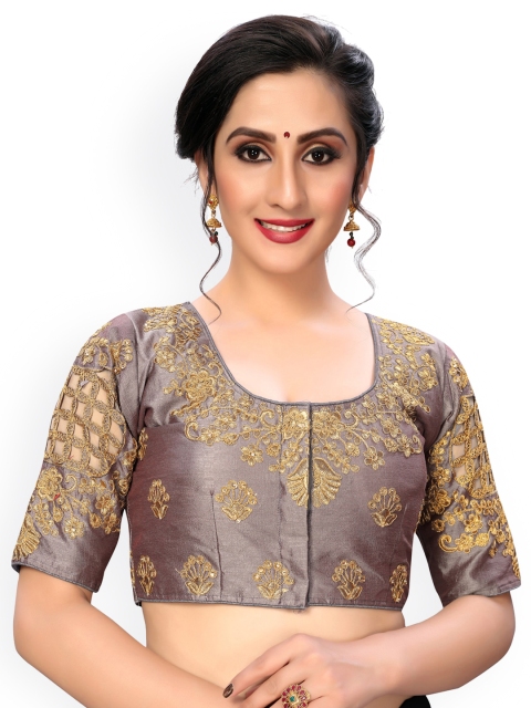 

Fab Viva Women Grey Embroidered Saree Blouse