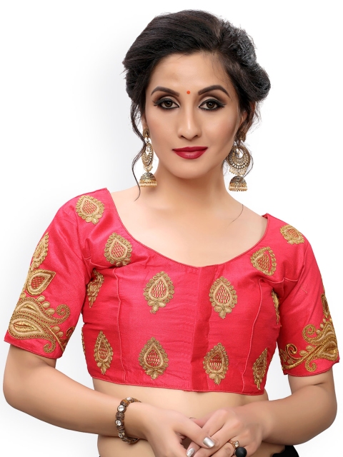 

Fab Viva Women Pink Embroidered Saree Blouse