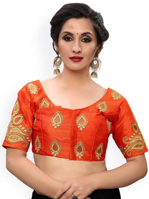 

Fab Viva Orange Embroidered Saree Blouse