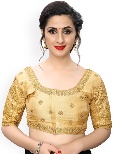 

Fab Viva Beige Embroidered Silk Saree Blouse