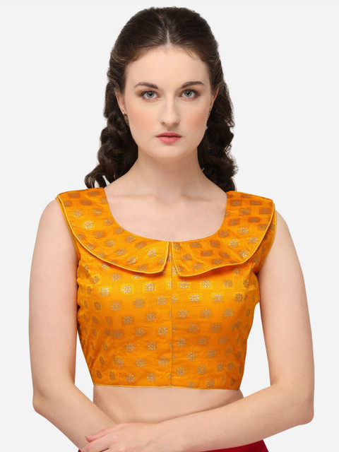 

Fab Viva Women Mustard Yellow Embroidered Jacquard Saree Blouse