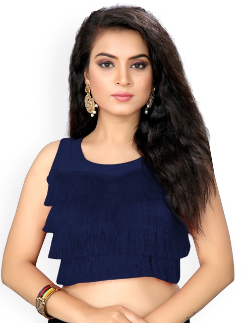 

Fab Viva Navy Blue Solid Readymade Silk Saree Blouse