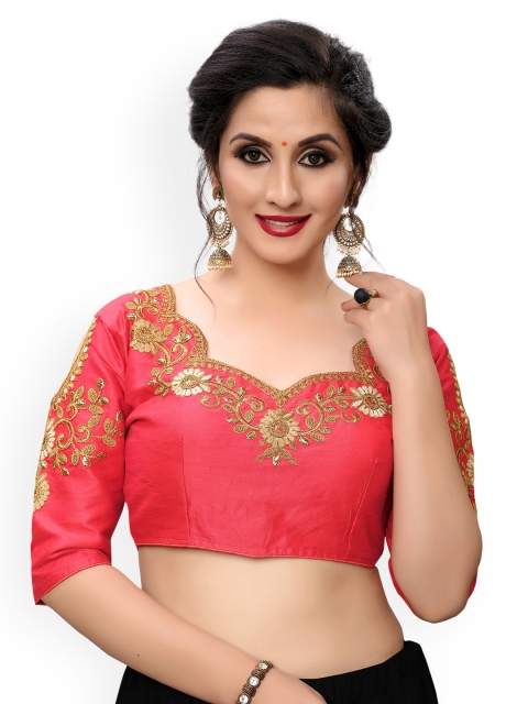

Fab Viva Pink Embroidered Silk Saree Blouse