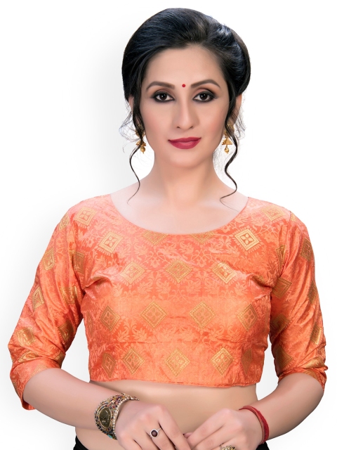 

Fab Viva Peach Printed Saree Blouse