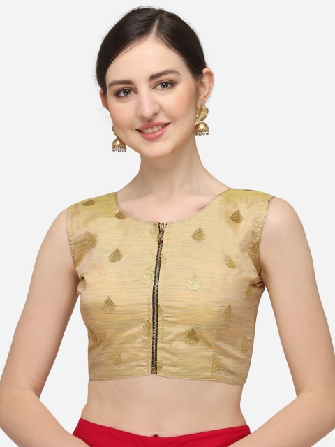 

Fab Viva Beige Embroidered Jacquard Saree Blouse