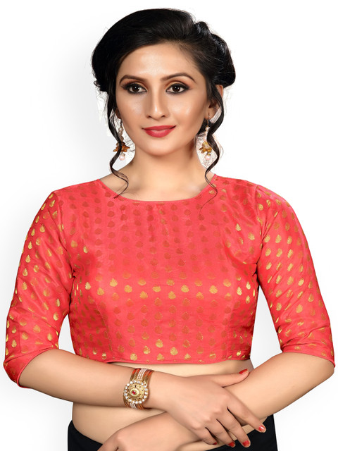 

Fab Viva Women Peach-Colored Jacquard Saree Blouse
