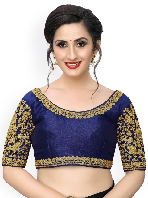

Fab Viva Women Navy Blue Embroidered Saree Blouse