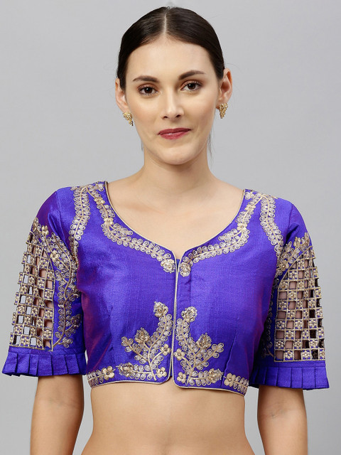 

Fab Viva Blue Embroidered Silk Saree Blouse