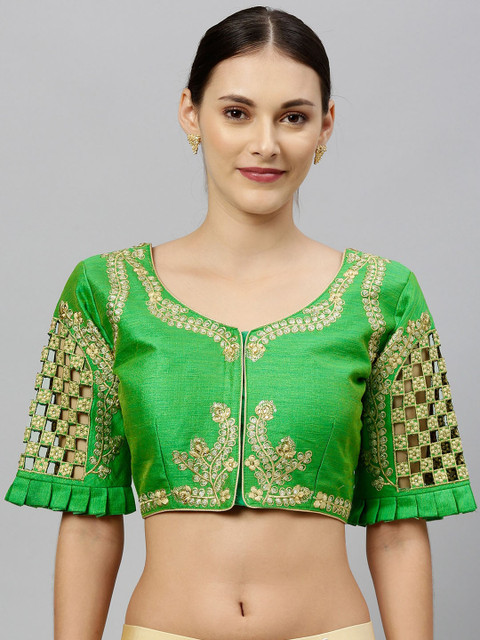 

Fab Viva Green Embroidered Readymade Silk Saree Blouse