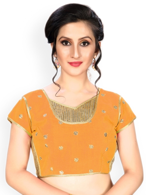 

Fab Viva Women Embroidered Silk Saree Blouse, Yellow