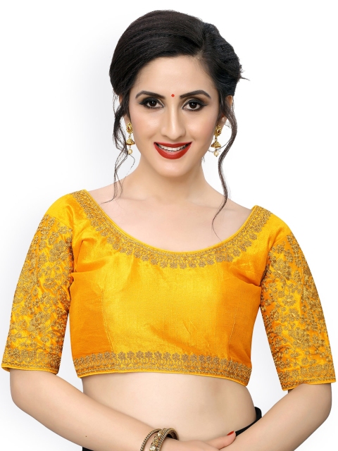 

Fab Viva Yellow Embroidered Silk Saree Blouse