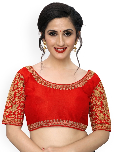 

Fab Viva Red Embroidered Readymade Silk Saree Blouse