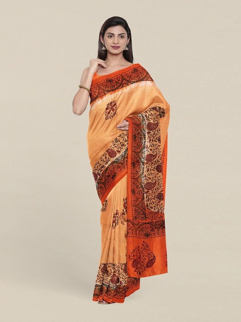 

Pothys Peach-Coloured & Orange Floral Pure Cotton Saree
