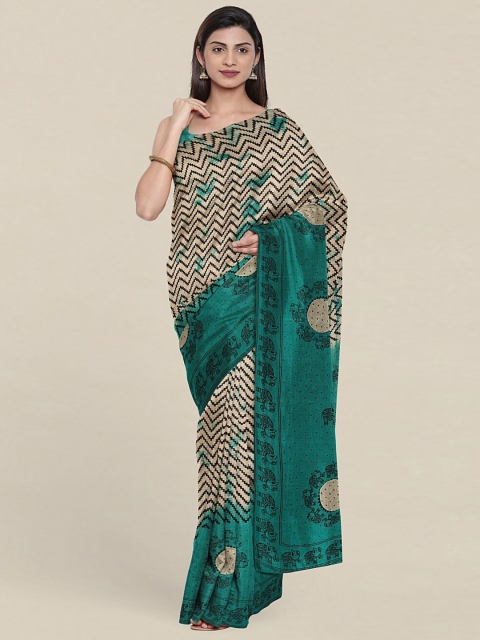 

Pothys Cream-Coloured & Green Pure Cotton Saree