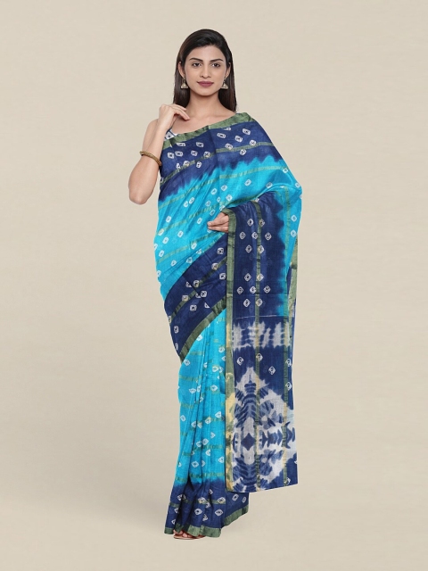

Pothys Blue & White Bandhani Zari Pure Cotton Saree