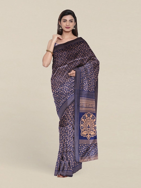 

Pothys Blue & Peach-Coloured Floral Printed Saree