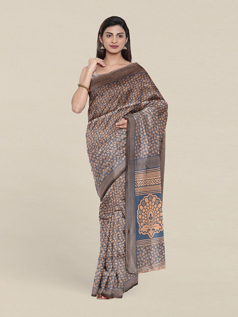 

Pothys Grey & Peach-Coloured Floral Printed Saree