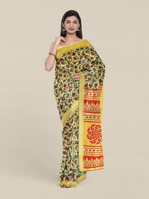 

Pothys Green & Red Floral Printed Saree