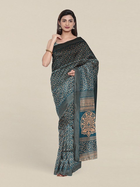

Pothys Blue & Peach-Coloured Floral Printed Saree